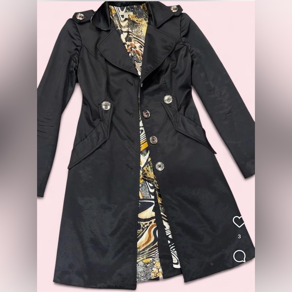 Cache Black Trench Coat With Patterned Lining - image 1